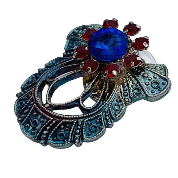 Vintage Jane Light Blue Sparkly Sun Crystal Faceted Glass Silver Tone Brooch pin - Picture 2 of 5